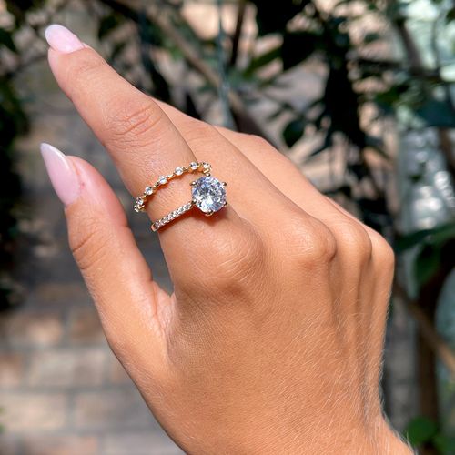 Anel zirconia branca duplo solitario aro19