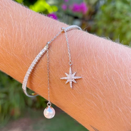 Bracelete Pérola Pingentes Prata 925