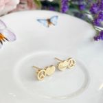Brinco Paz e Amor Coração Banho de Ouro 18K