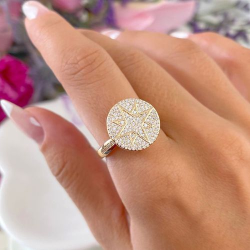 Anel zirconia branca mandala estrela aro14