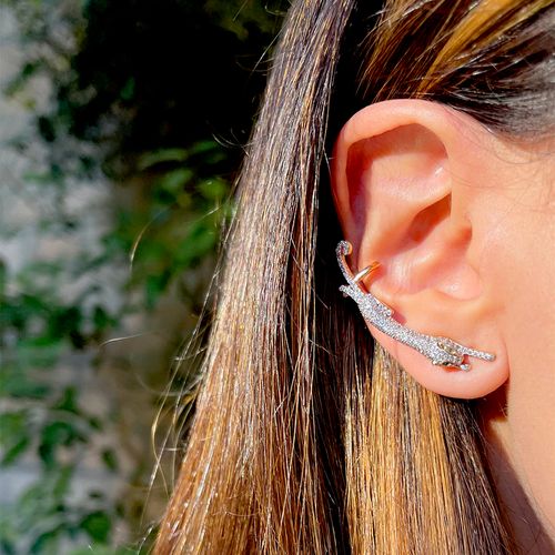 Brinco zirconia verde zirconia branca pantera