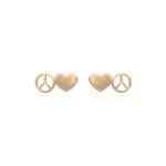 Brinco Paz e Amor Coração Banho de Ouro 18K