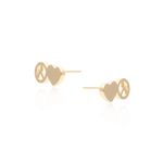 Brinco Paz e Amor Coração Banho de Ouro 18K