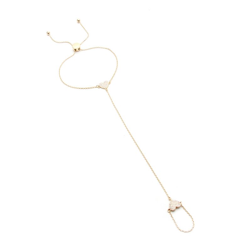 Pulseira Trevila Corações Zirconia Branca Banho de Ouro 18K