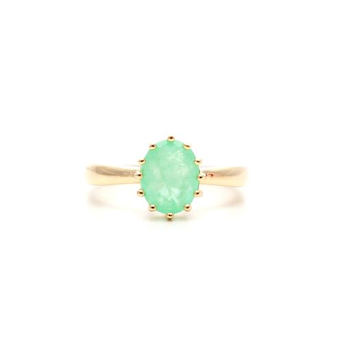 Anel fusion esmeralda colombiana solitario oval aro14
