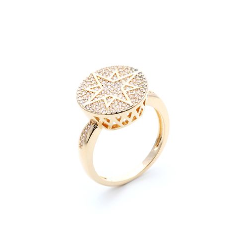 Anel zirconia branca mandala estrela aro14