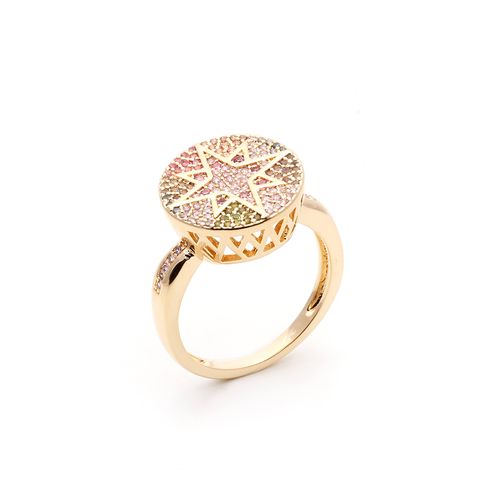 Anel zirconia colorida mandala estrela aro20