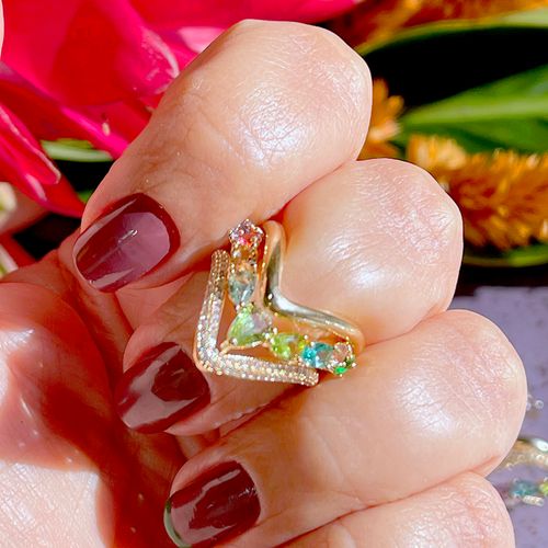 Anel cristal peridoto cristal paraiba cristal tanzanita v trio aro14
