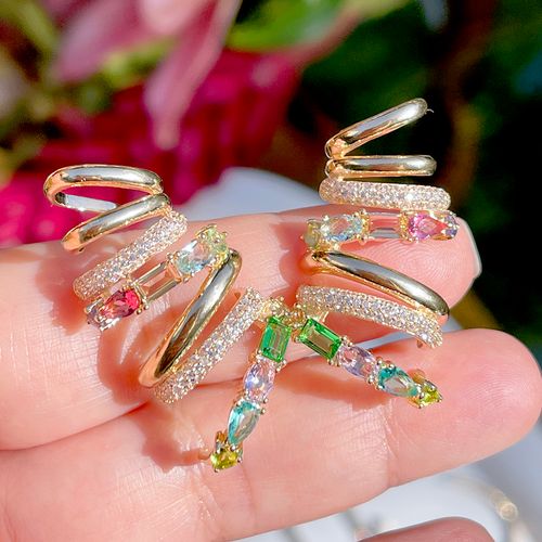 Brinco cristal peridoto cristal paraiba cristal tanzanita ear cuff onda cravejada