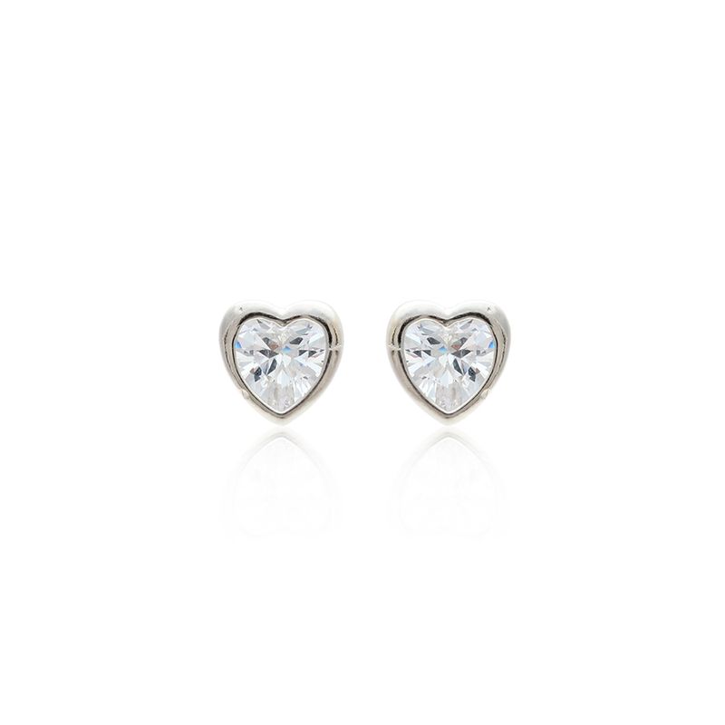 Brinco Coração 6x6mm Zircônia Branca Prata 925