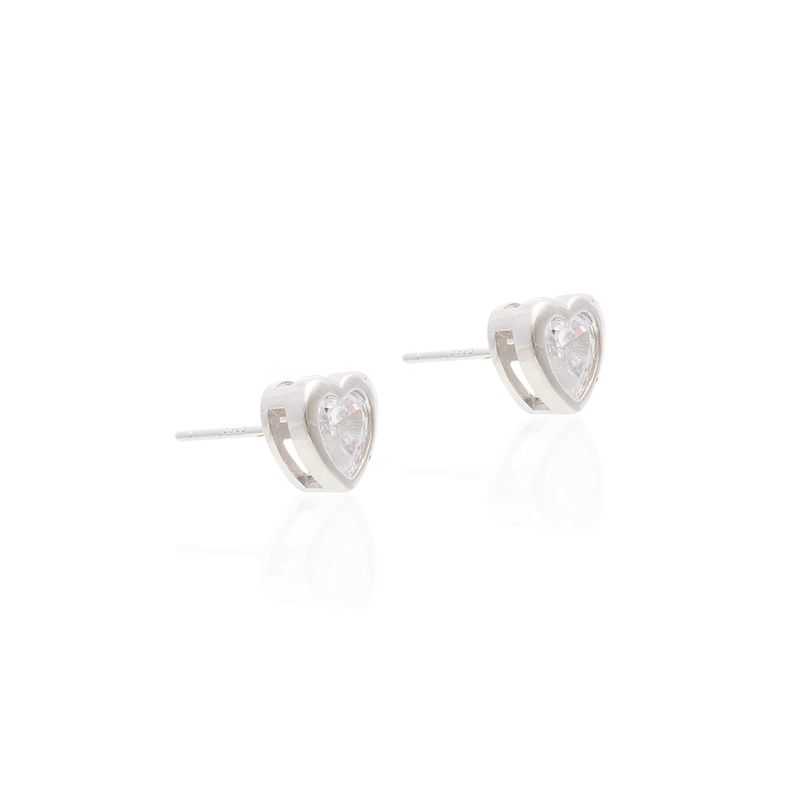 Brinco Coração 6x6mm Zircônia Branca Prata 925