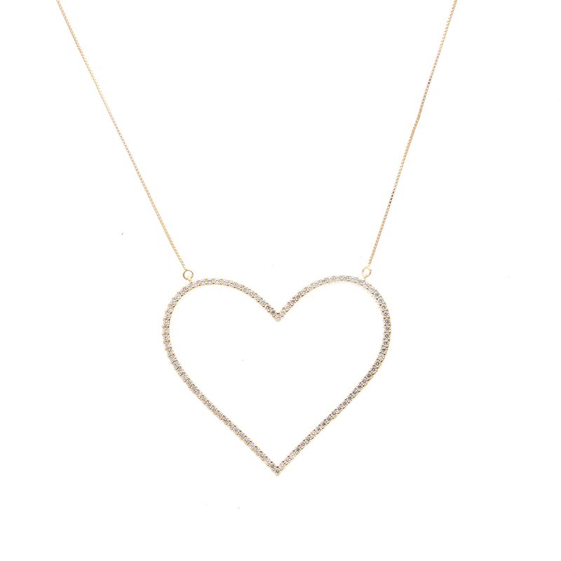 Colar Coração Zircônia Branca Banho de Ouro 18K