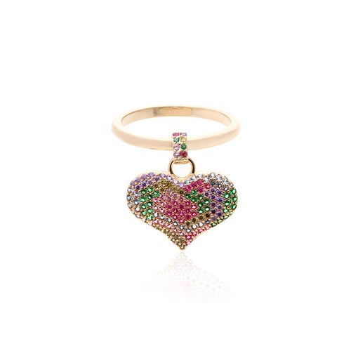 Anel Coração Pendurado Zircônia Colorida Banho de Ouro 18K aro13 (promoção 50%)