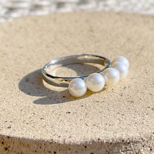 Anel perola meia aliança 5 pedras (promoção 50%) aro16