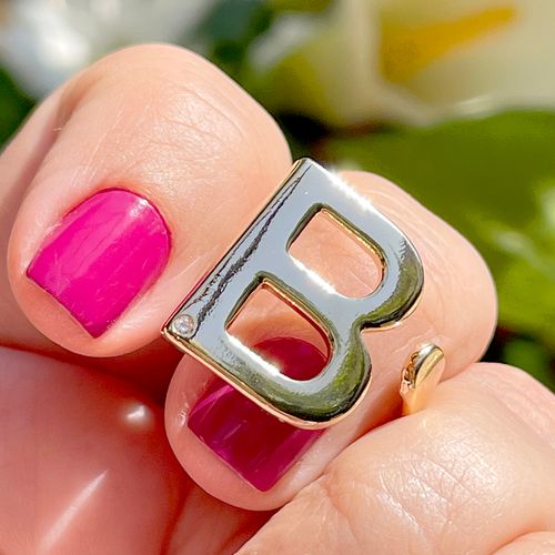 Anel zirconia branca letra b aro17 (promoção 50%)