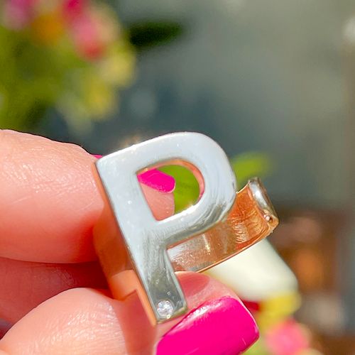 Anel zirconia branca letra p aro20 (promoção 50%)