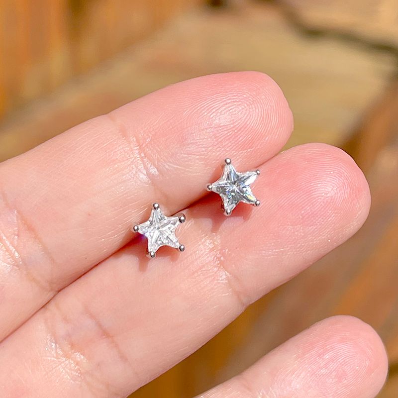 Brinco Ponto de Luz Estrela 6mm Zircônia Branca Prata 925