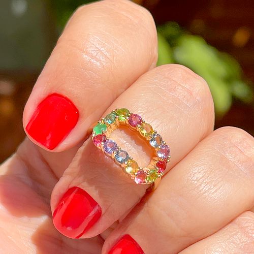 Anel cristal citrino cristal turmalina rosa cristal esmeralda oval aberto aro14