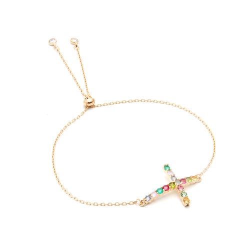 Pulseira cristal citrino cristal peridoto cristal turmalina rosa cruz cravejada