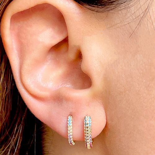 Brinco zirconia colorida argola oval c/2 (11mm - 15mm)