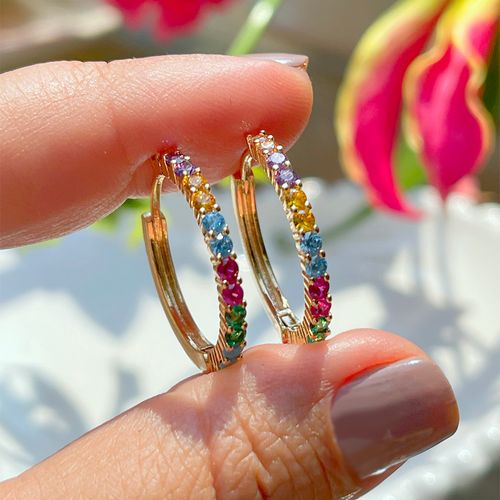 Brinco turquesa cristal esmeralda cristal turmalina rosa argola cravejado