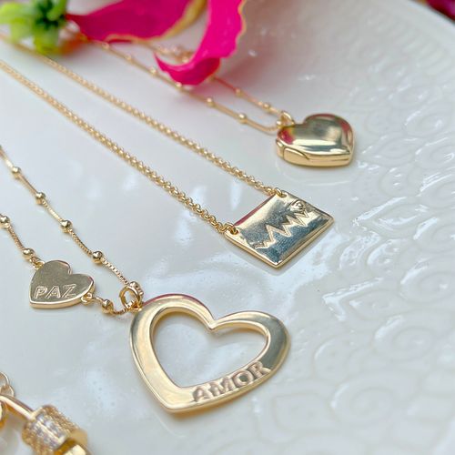 Colar liso batimento cardíaco banho de ouro 18k