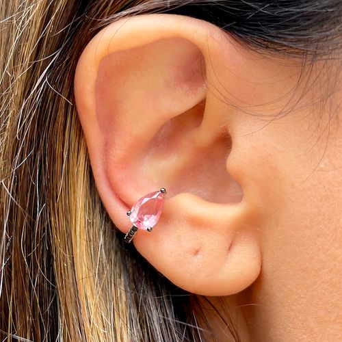 Brinco cristal turmalina rosa zirconia chocolate piercing gotinha (par)