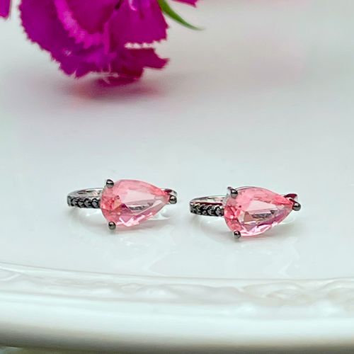 Brinco cristal turmalina rosa zirconia chocolate piercing gotinha (par)