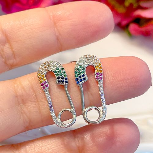 Brinco Alfinete Zircônia Prata 925