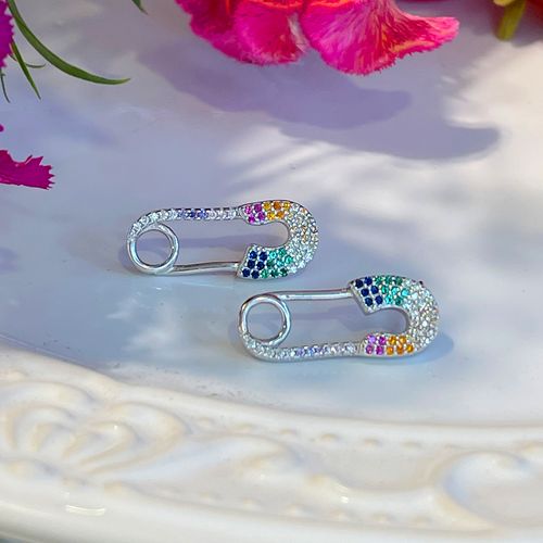 Brinco Alfinete Zircônia Prata 925