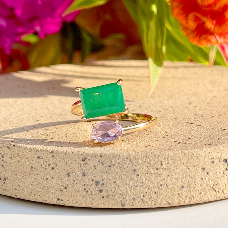 Anel-Oval-Fusion-Esmeralda-Retangulo-Banho-de-Ouro-18K