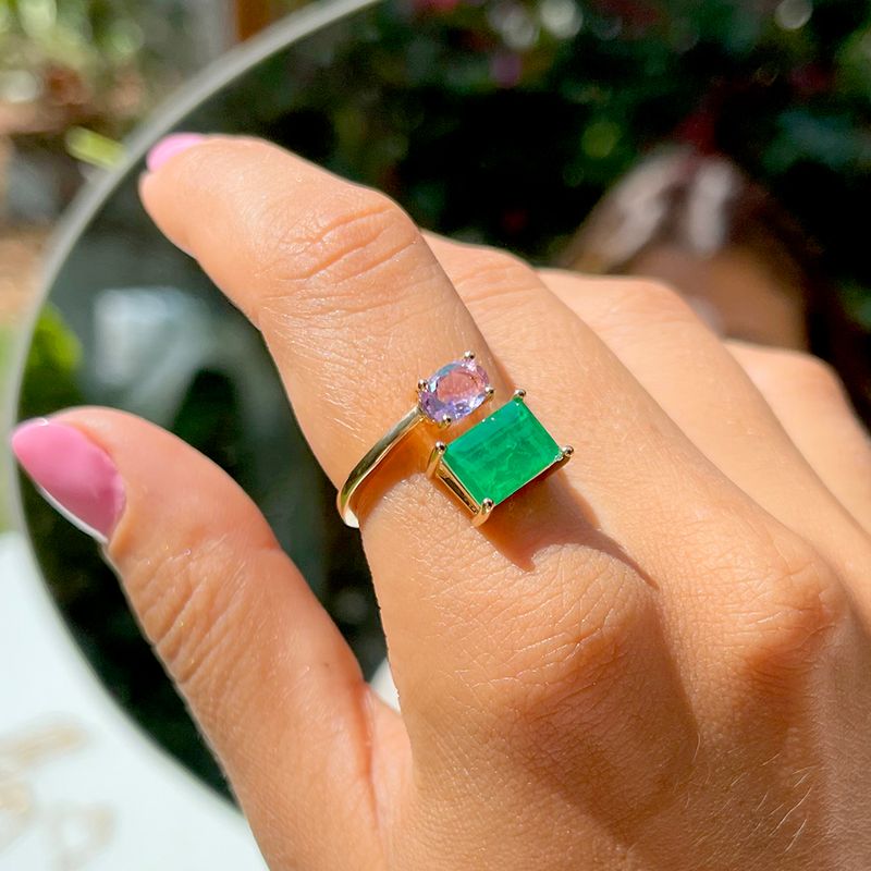 Anel-Oval-Fusion-Esmeralda-Retangulo-Banho-de-Ouro-18K