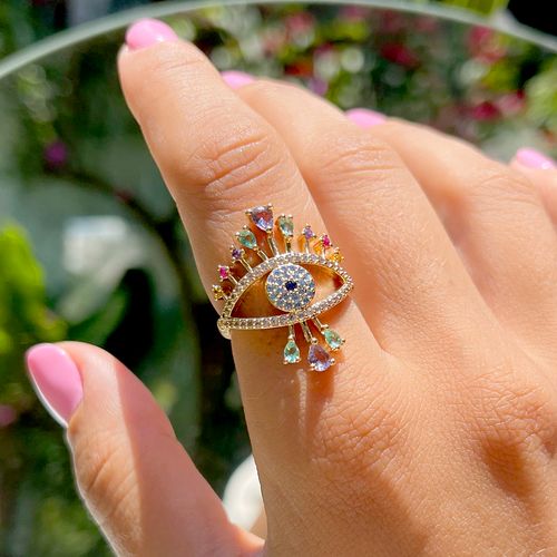 Anel cristal ametista cristal paraiba zirconia colorida olho grego pavão aro13 (super promoção)