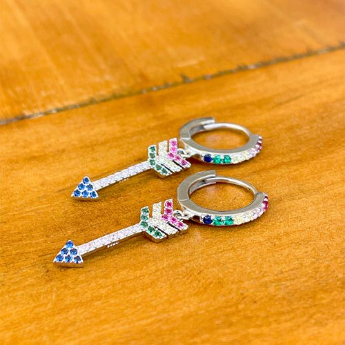 Brinco Ear Bling Flecha Zircônia Rosa Prata 925