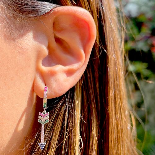 Brinco Ear Bling Flecha Zircônia Rosa Prata 925