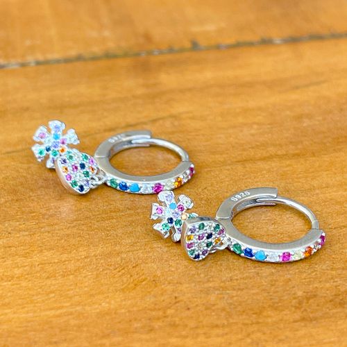 Brinco zirconia roxa nano turquesa zirconia azul escuro ear bling coração e flocos