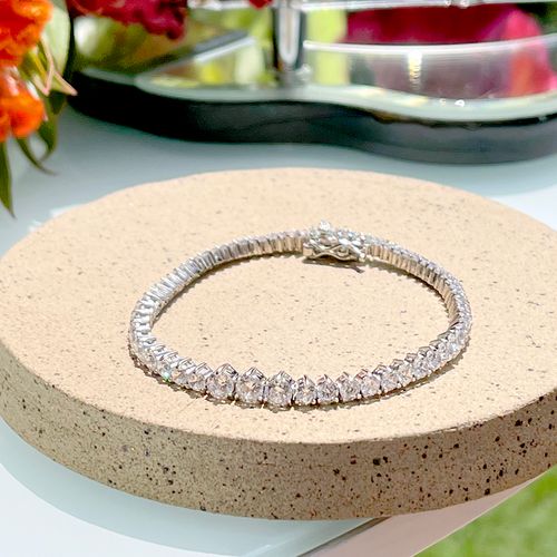 Pulseira Riviera Bolinhas Zircônia Branca 16cm Prata 925