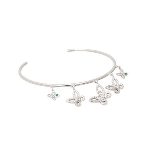 Bracelete zircônia verde butterfly prata 925