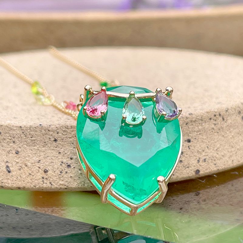 Colar-Gota-Princesa-Fusion-Esmeralda-Banho-de-Ouro-18K-
