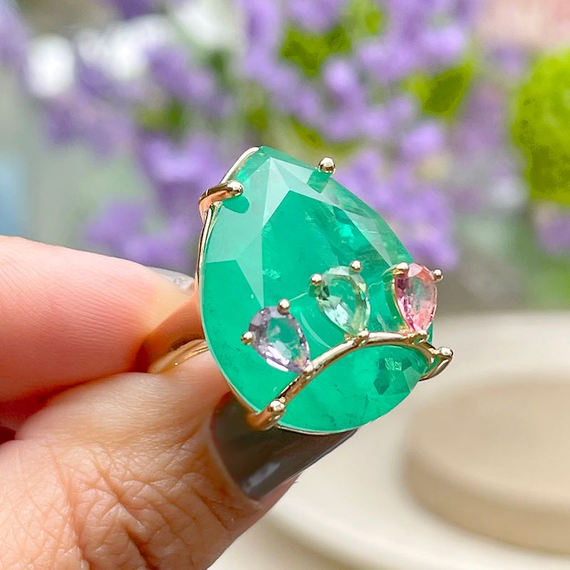 Anel-Gota-Princesa-Fusion-Esmeralda-Banho-de-Ouro-18K