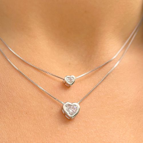 Colar Coração Zircônia Branca 6X6 mm Prata 925 45CM