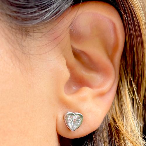 Brinco Coração Zircônia Branca 6X6MM Prata 925