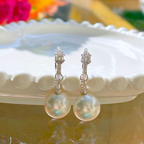 Brinco pérola zircônia branca prata 925