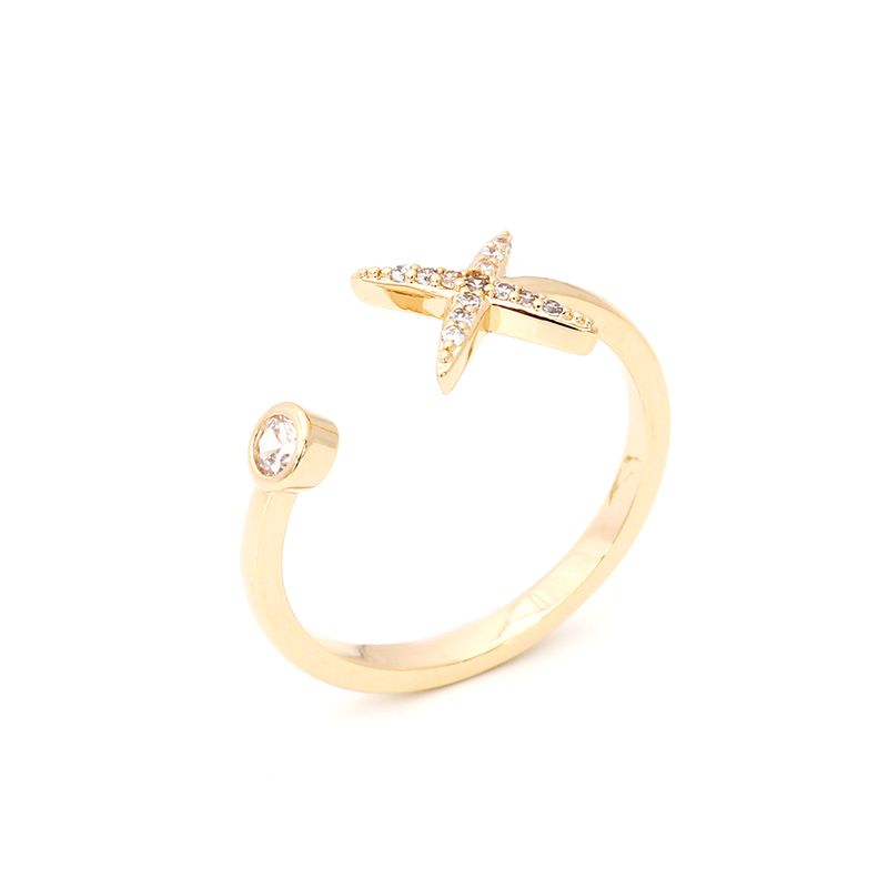 Anel-Estrela-4-Pontas-Aberto-Zirconia-Branca-Banho-de-Ouro-18K-