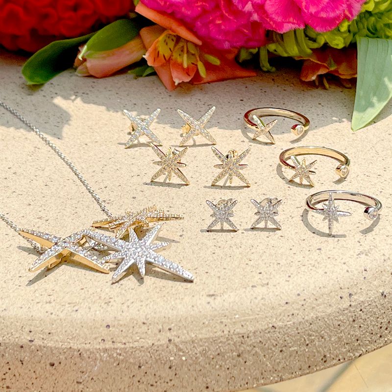 Anel-Estrela-4-Pontas-Aberto-Zirconia-Branca-Banho-de-Ouro-18K-