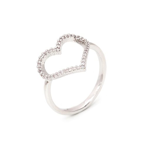 Anel zirconia branca coração aro17