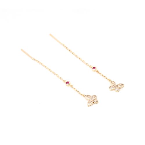 Brinco zirconia vermelha zirconia branca corrente borboleta