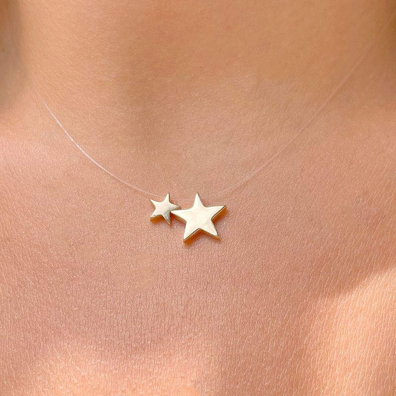 Colar Estrela Fio Nylon Banho de Ouro 18K