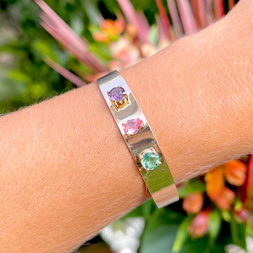 Bracelete cristal ametista cristal quartzo rosa cristal paraiba reto com formas