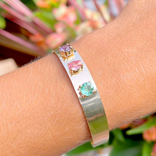 Bracelete cristal ametista cristal quartzo rosa cristal paraiba reto com formas